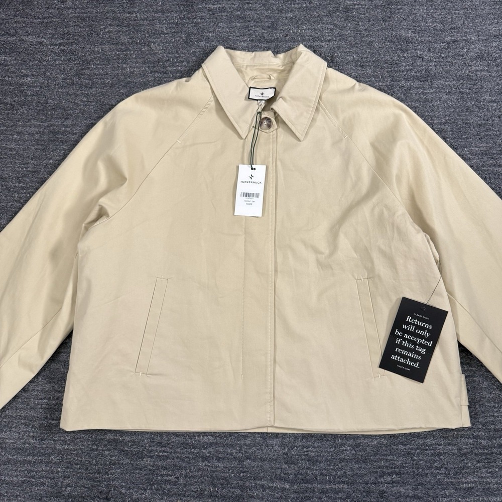 Tuckernuck Khaki Drew Short Trench Coat Women XL Boxy Oversized Button Front NEW - Picture 4 of 15